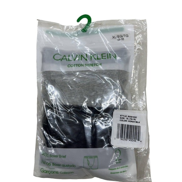 NWT Calvin Klein 2 Pack Boys Boxer Briefs Size XL 16-18 1 Black 1 Gray - Picture 1 of 6